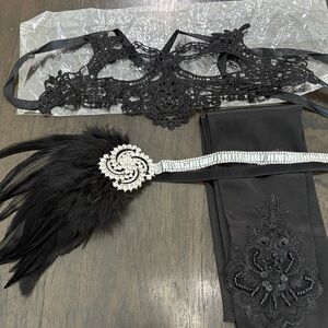 1920 style fantasy Satin glove, hair ornament and lace mask